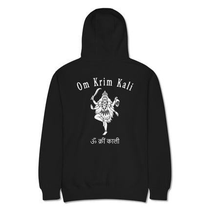 Om Krim Kali Goddess back print hoodie featuring Hindu mythology mantras design.