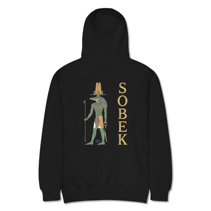 Sobek crocodile god ancient Egypt mythology back print hoodie design.