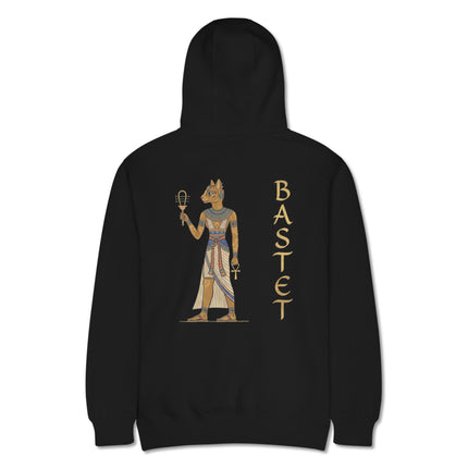 Ancient Egypt Bastet Goddess back print hoodie design featuring cat deity art.