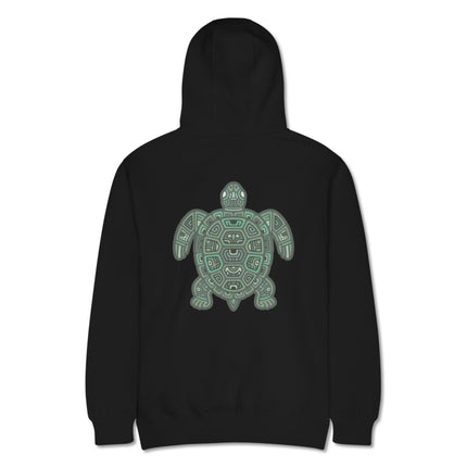 Geometric tribal sea turtle art print on a pullover hoodie.