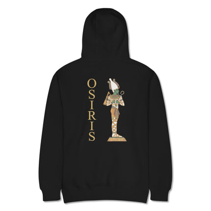 Osiris Egyptian god print hoodie featuring ancient mythology artwork on the back.