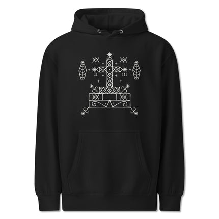 Baron Samedi Voodoo Mystic Cross art hoodie pullover featuring detailed graphic design print.