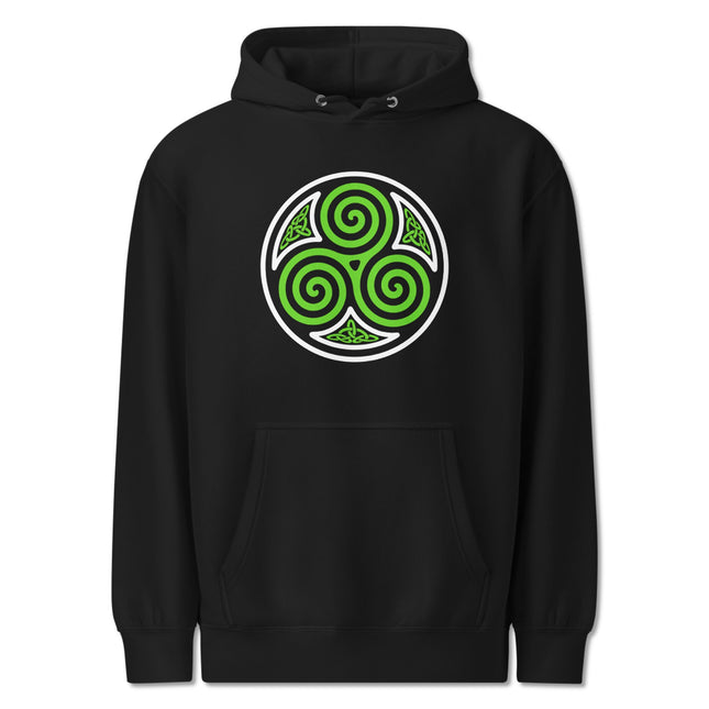 Celtic Triskelion Hoodie | Green Triple Spiral Graphic Unisex Pullover Fleece