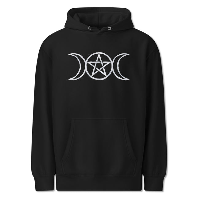Triple Moon Pentagram Hoodie | Goddess Wiccan Witchy Graphic Pullover Fleece