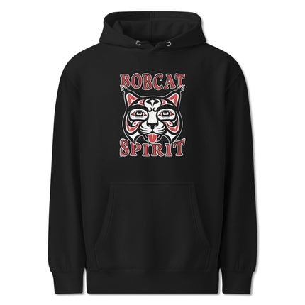 Bobcat Spirit Formline Art design featuring Pacific Northwest Indigenous style on a pullover hoodie.