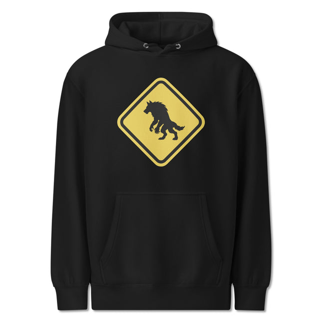 Werewolf Crossing Sign Hoodie | Monster Warning Unisex Pullover Hoodie