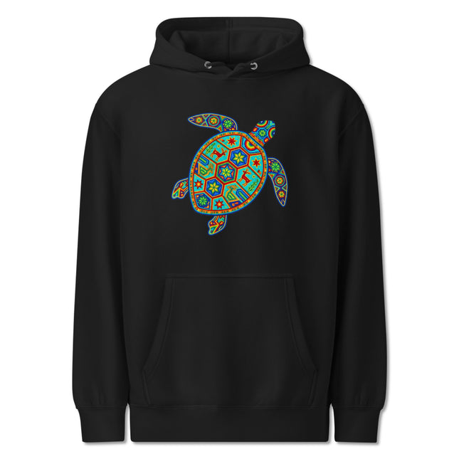 Huichol Turtle Hoodie | Vibrant Tribal Sea Turtle Graphic Pullover Fleece