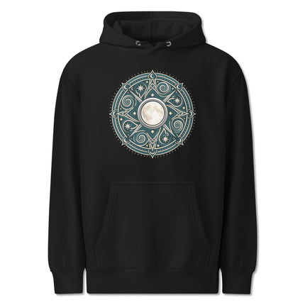 Celtic Mythology hoodie featuring Arianrhods Wheel and Moon Mandala pullover design.