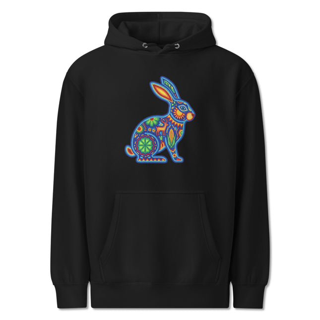Colorful Huichol Rabbit Hoodie | Mexican Folk Art Inspired Pullover Hoodie
