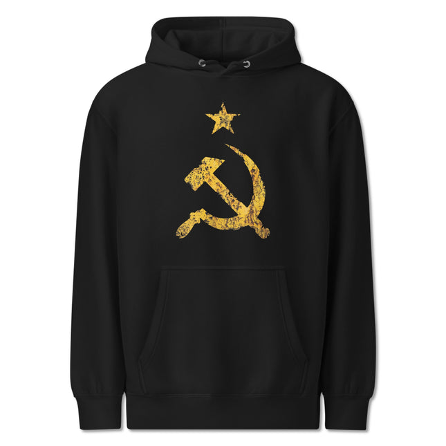 Yellow Distressed Hammer & Sickle Hoodie | Communist USSR Pullover Hoodie
