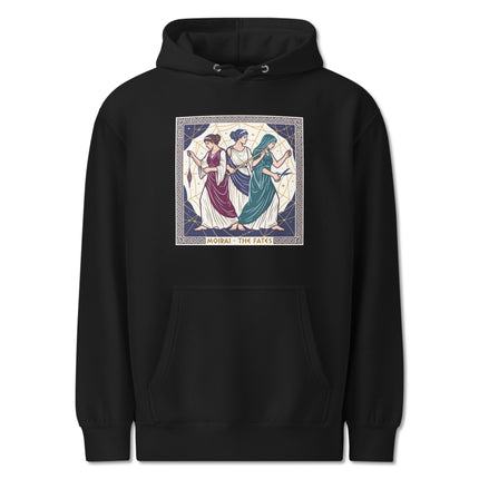 Moirai The Fates Greek mythology hoodie featuring goddesses of destiny print.