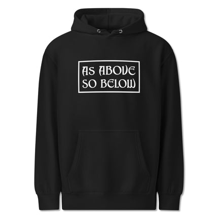 Pagan "As Above So Below" text graphic on a unisex witchcraft pullover hoodie.