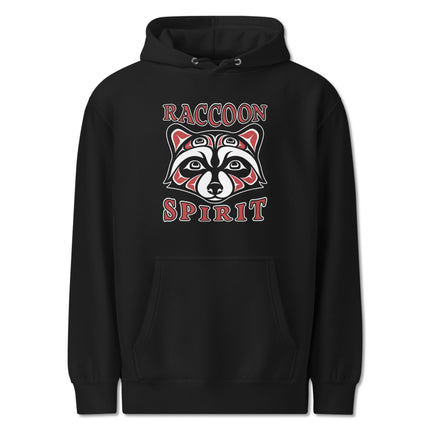 Tribal raccoon spirit graphic pullover hoodie featuring indigenous animal artwork print.