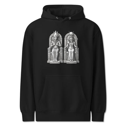 Isis and Osiris Egyptian Gods hoodie design featuring ancient mythology artwork print.