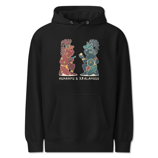 Hunahpu & Xbalanque Maya Hero Twins Hoodie | Mayan Mythology Graphic Pullover V1