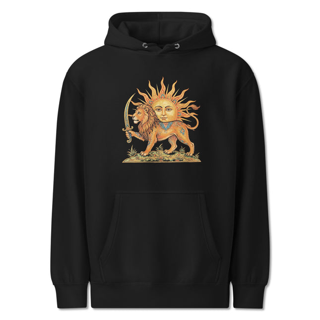 Lion & Sun Persian Symbol Hoodie | Iranian Heritage Graphic Pullover Hoodie
