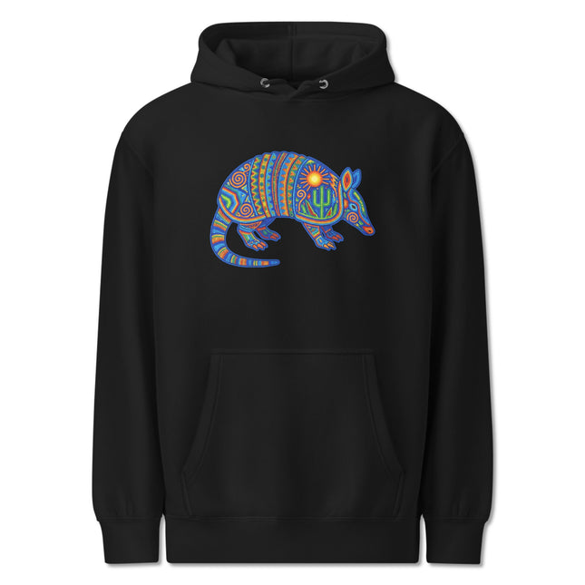 Colorful Huichol Armadillo Hoodie | Mexican Folk Art Tribal Sun Cactus Pullover