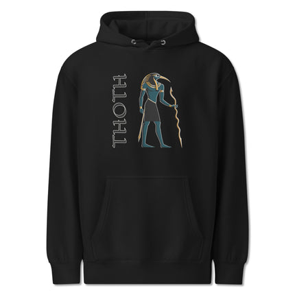 Thoth Ancient Egyptian god graphic hoodie featuring text and artwork on a unisex pullover fleece.
