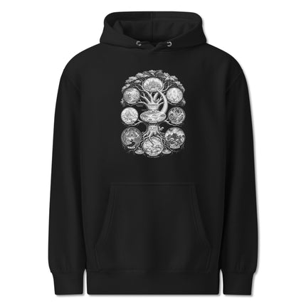 Norse Mythology Yggdrasil World Tree design on a unisex Viking hoodie.
