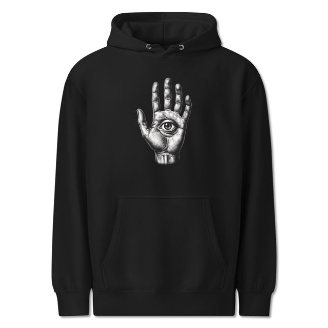 Eye In Hand Hoodie | Mystic All Seeing Eye Palm Graphic Pullover Hoodie
