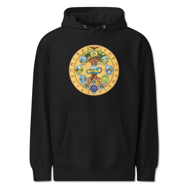 Yggdrasil Nine Realms Hoodie | Norse Mythology Nine Worlds Tree Runes Pullover