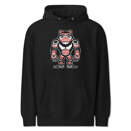 Sasquatch tribal art hoodie featuring Pacific Northwest indigenous formline design pullover.