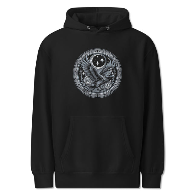 Norse Raven Hoodie | Viking Style Bird & Moon Graphic Unisex Pullover Fleece