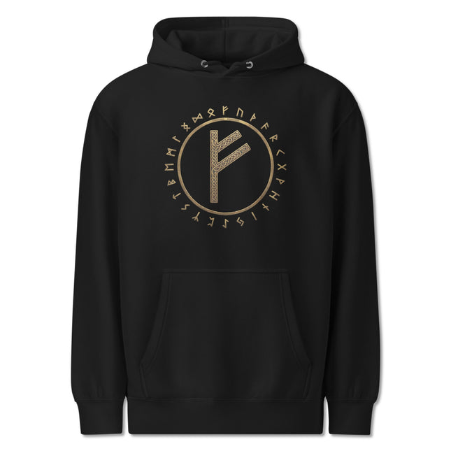 Fehu Rune Circle Hoodie | Elder Futhark Norse Viking Symbol Pullover Hoodie