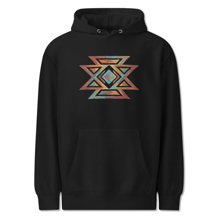 Southwestern art pullover hoodie featuring a native American butterfly symbol design.