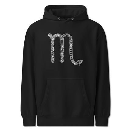 Tribal Scorpio Zodiac symbol astrology graphic print on pullover fleece hoodie.