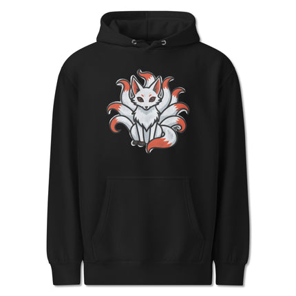 Nine-tailed Kitsune fox Japanese mythology spirit hoodie design print.