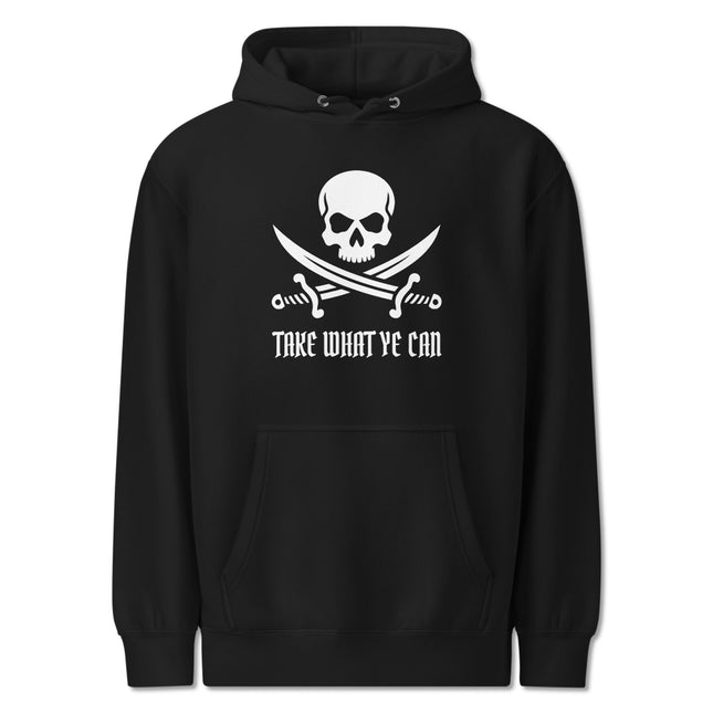 Jolly Roger skull sabers hoodie with pirate quote pullover.