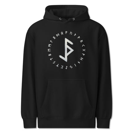 Viking runic hoodie featuring protective bind runes for ancient Norse magic protection.