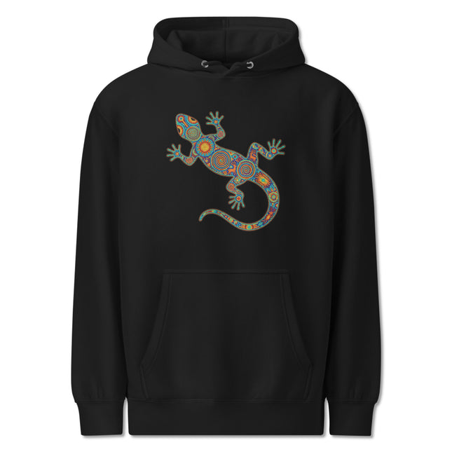 Huichol Lizard Hoodie | Colorful Mexican Folk Art Gecko Pullover Hoodie