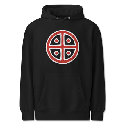 Solar Cross Symbol Hoodie featuring an ancient Pagan Sun Wheel graphic print.