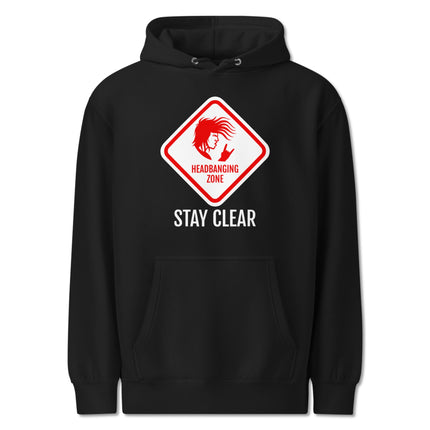 Headbanging Zone metal rock music graphic pullover fleece hoodie design.