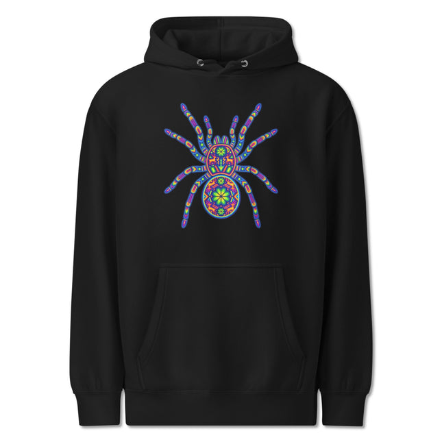 Huichol Tarantula Hoodie | Vibrant Mexican Folk Art Spider Pullover Hoodie