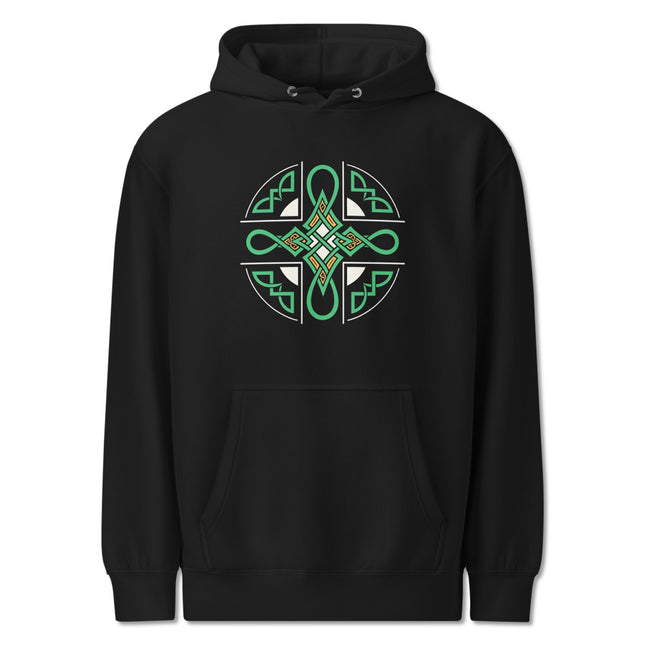 Celtic Cross Hoodie | Green & Gold Irish Knotwork Unisex Pullover Sweatshirt