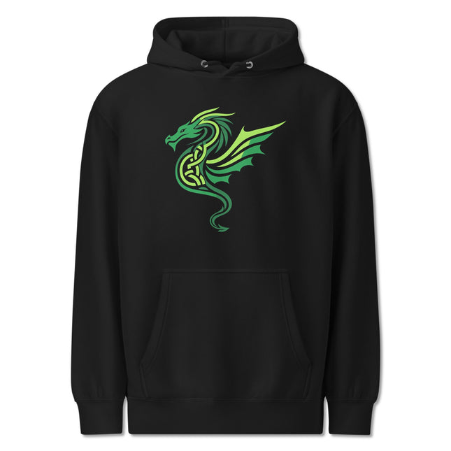 Celtic Dragon Print Hoodie | Green & Black Graphic Unisex Pullover Sweatshirt