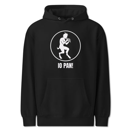 Horned satyr playing a flute graphic on Thelemic occult style pullover hoodie.