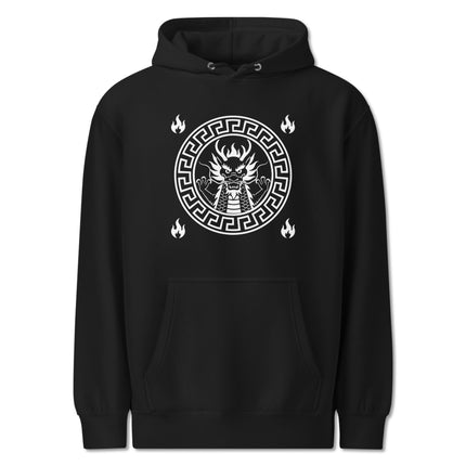 Chinese dragon graphic pullover hoodie featuring an asian serpent design on unisex apparel.