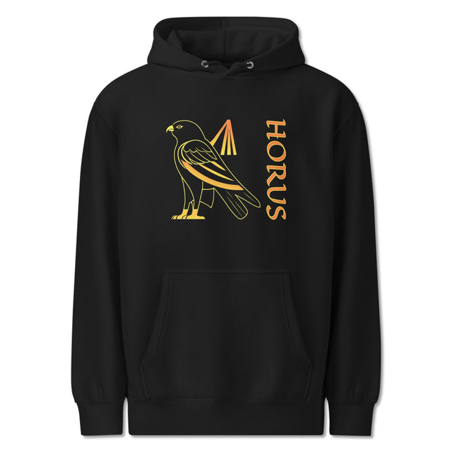 Horus Egyptian God Hoodie | Falcon Text & Graphic Mythology Unisex Pullover
