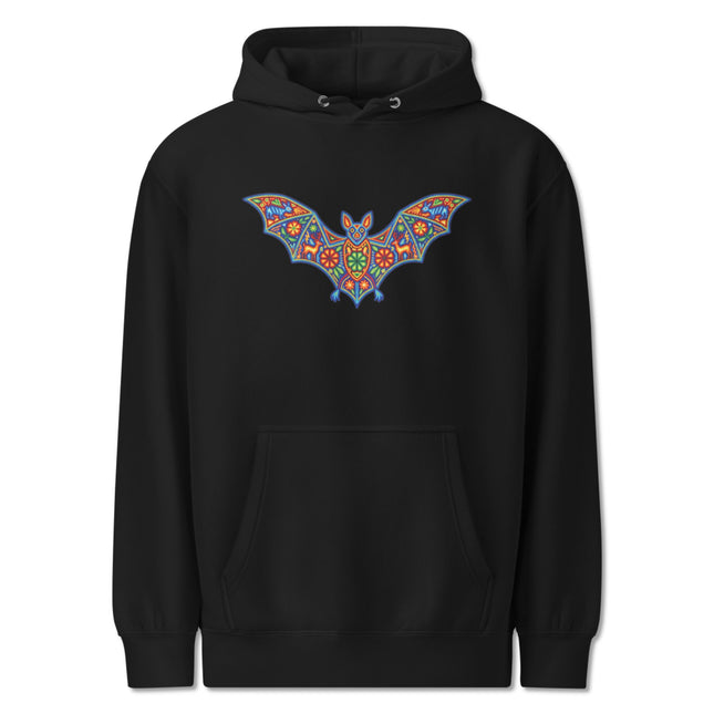 Huichol Bat Hoodie | Colorful Mexican Indigenous Folk Art Pullover Hoodie