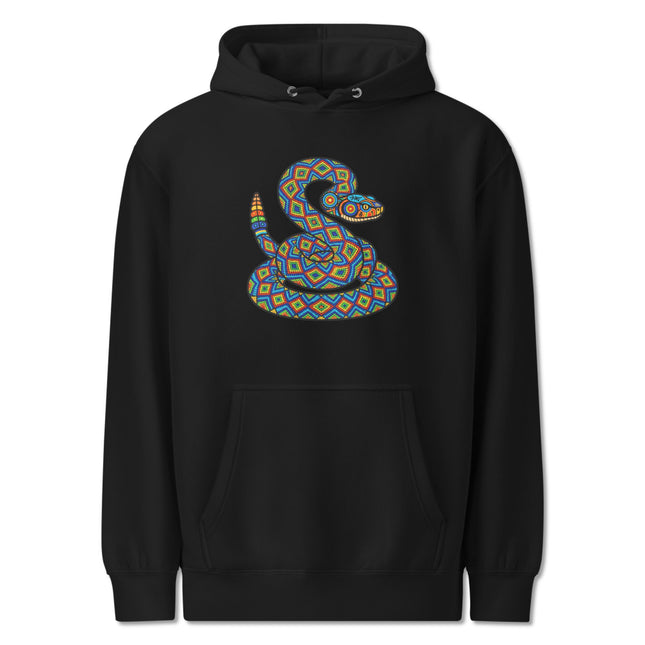 Huichol Rattlesnake Hoodie | Colorful Geometric Folk Art Pullover Hoodie
