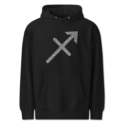 Sagittarius zodiac sign hoodie featuring an intricate Celtic knot design for astrology lovers.
