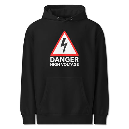 High Voltage Danger Warning Hoodie with electrical safety graphics pullover.