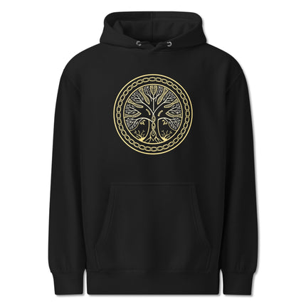 Norse Yggdrasil World Tree design printed on a unisex pullover hoodie.