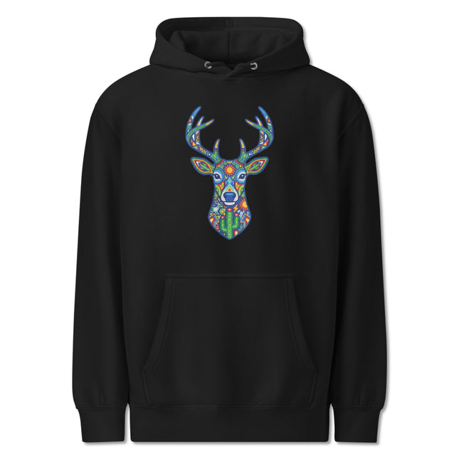 Vibrant Huichol Deer Hoodie | Mexican Indigenous Folk Art Pullover Hoodie