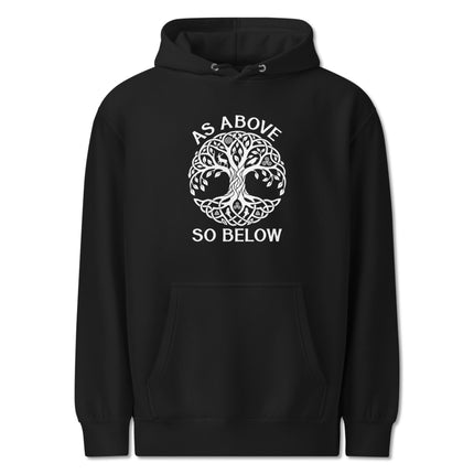 Celtic Tree of Life hoodie featuring "As Above So Below" graphic design print.