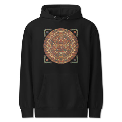 Mayan calendar print hoodie featuring ancient Maya civilization artwork design.
